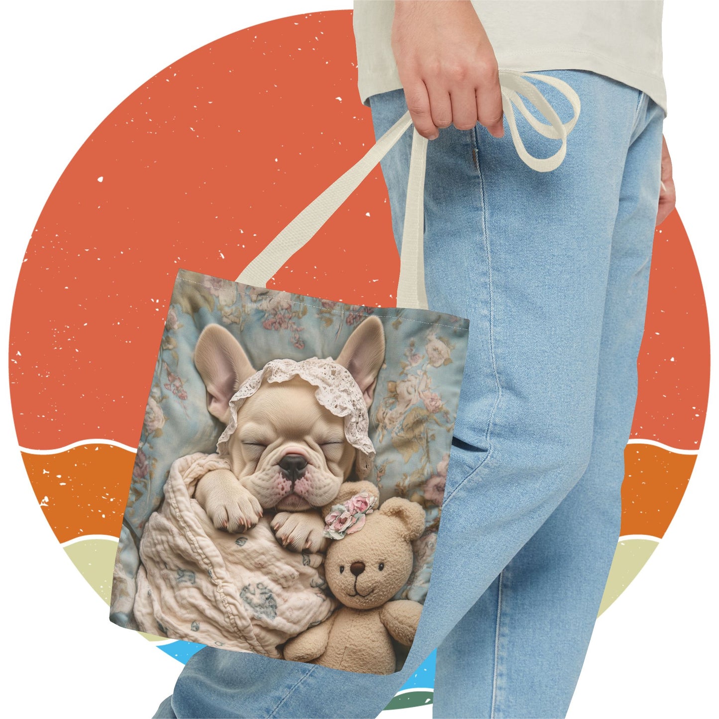 French Bulldog in Baby Bonnet: "Dreamy Slumber" | Tote Bag (AOP) | Puppy Love Edition™