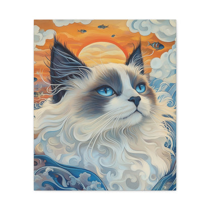 Ragdoll Cat Among Waves: "Oceanic Grace in Fur." | Matte Canvas Print, Stretched, 1.25 | Enchanted Paws Edition™