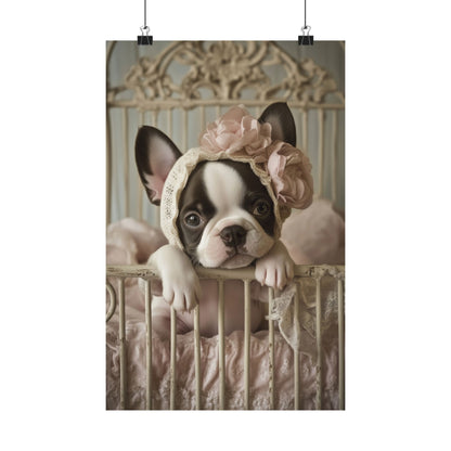 French Bulldog in Lace Bonnet: "Victorian Charm" | Matte Vertical Posters | Puppy Love Edition™