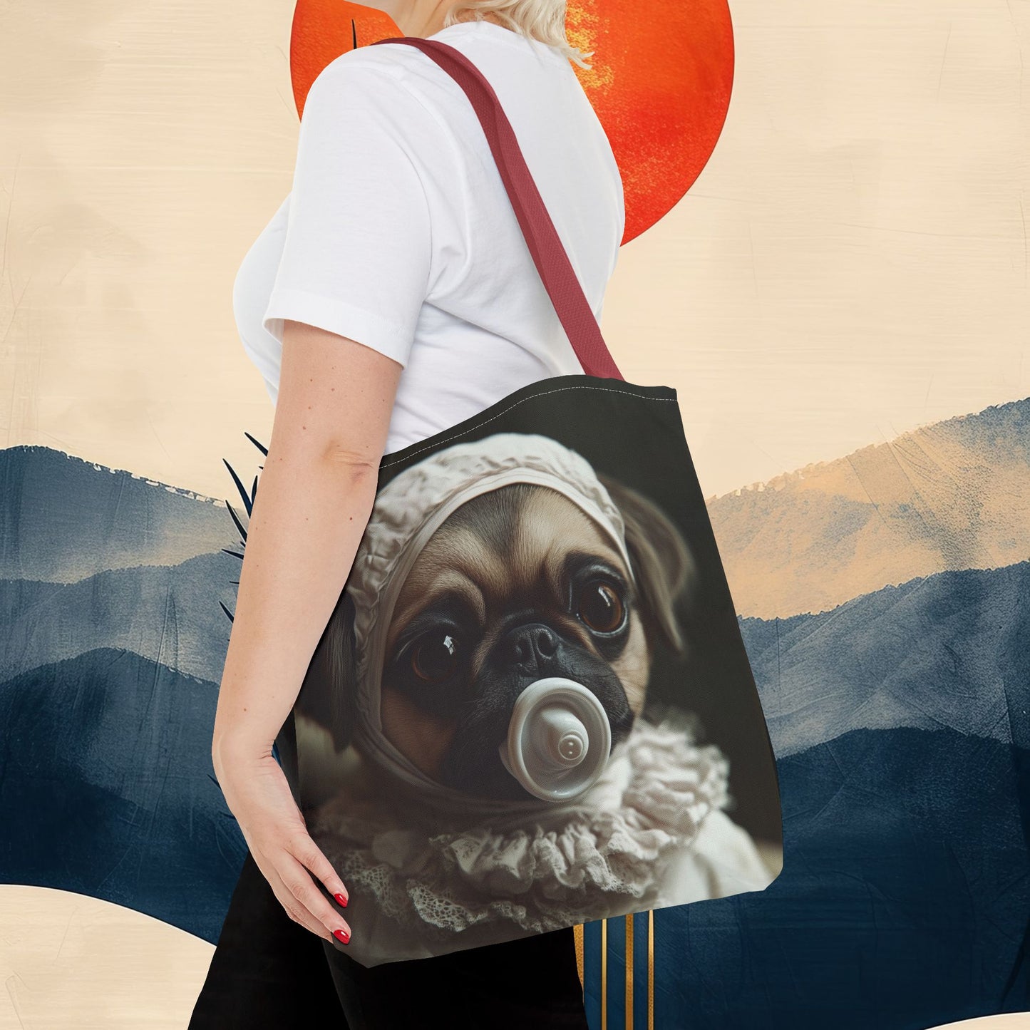 Pug in Ivory Bonnet: "Timeless Innocence" | Tote Bag (AOP) | Puppy Love Edition™