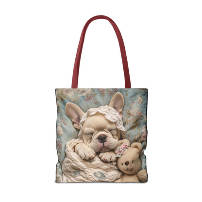 French Bulldog in Baby Bonnet: "Dreamy Slumber" | Tote Bag (AOP) | Puppy Love Edition™