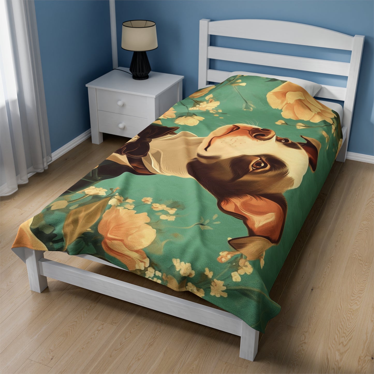 Historical Fiction Collection™: "Refined Pup in Florals"   | Velveteen Plush Blanket