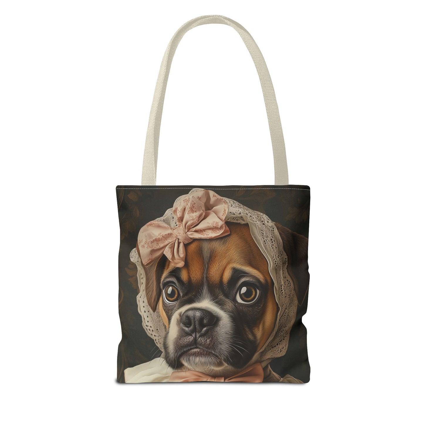 Boxer in Vintage Lace Bonnet: "Timeless Resolve" | Tote Bag (AOP) | Puppy Love Edition™