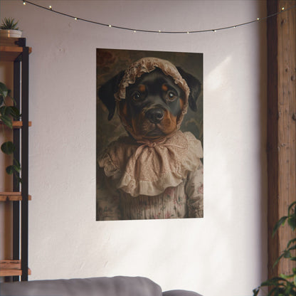 Rottweiler in Pink Lace: "Timeless Tenderness" | Matte Vertical Posters | Puppy Love Edition™