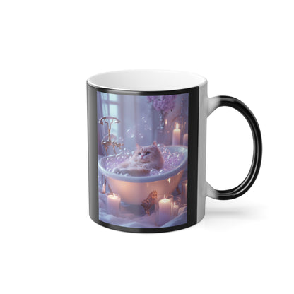 Fluffy Cat in a Bathtub: "Bubble Bliss" | Color Morphing Coffee Mug, 11oz | Bliss Edition™