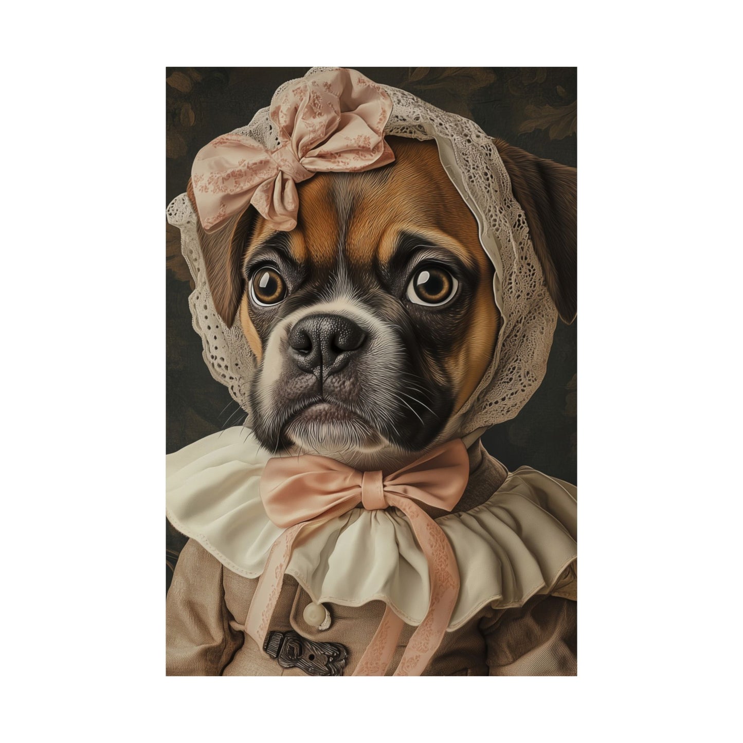 Boxer in Vintage Lace Bonnet: "Timeless Resolve" | Matte Vertical Posters | Puppy Love Edition™