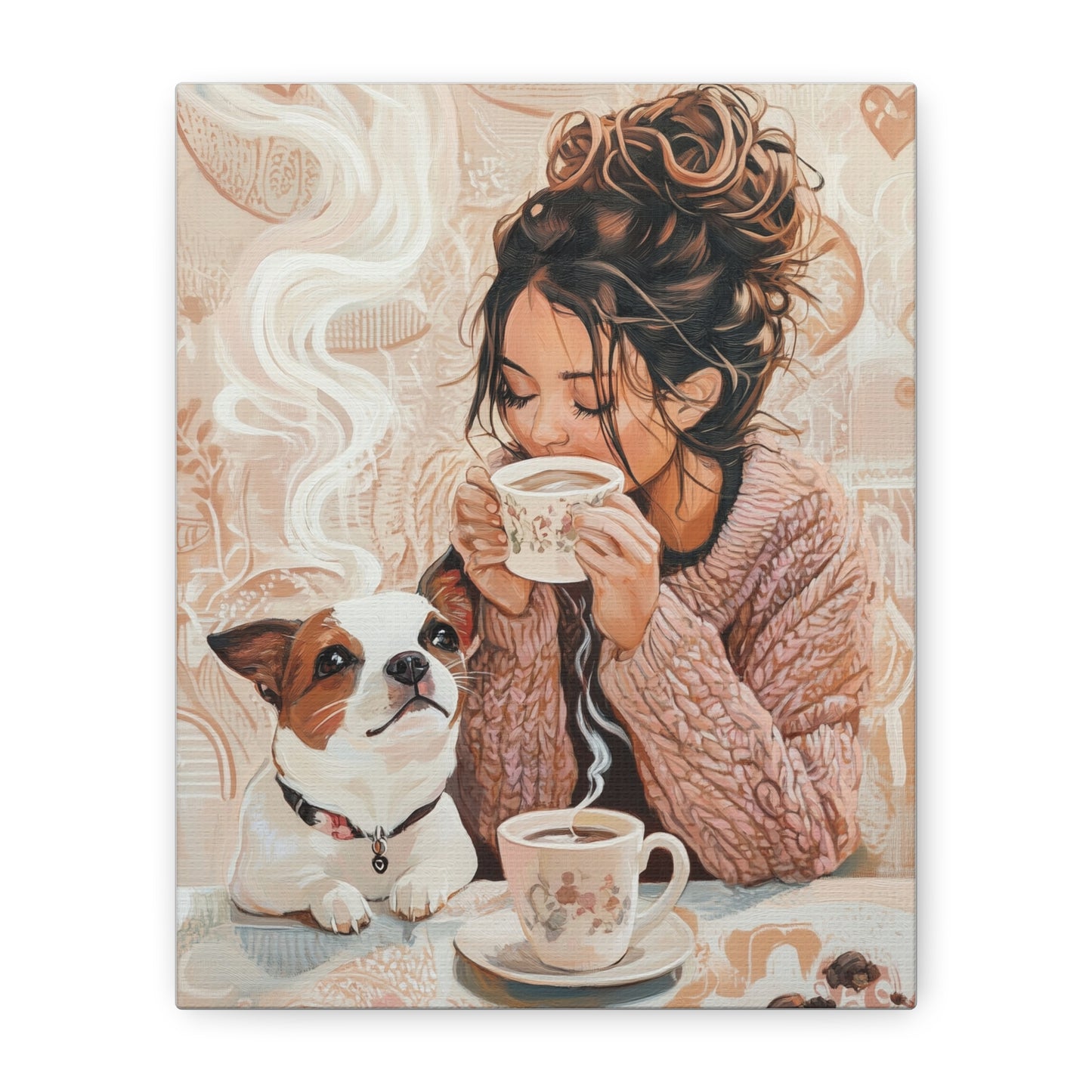 Jack Russell Sharing Coffee: "Whimsical Warmth" | Matte Canvas Print, Stretched, 1.25 | Bliss Edition™