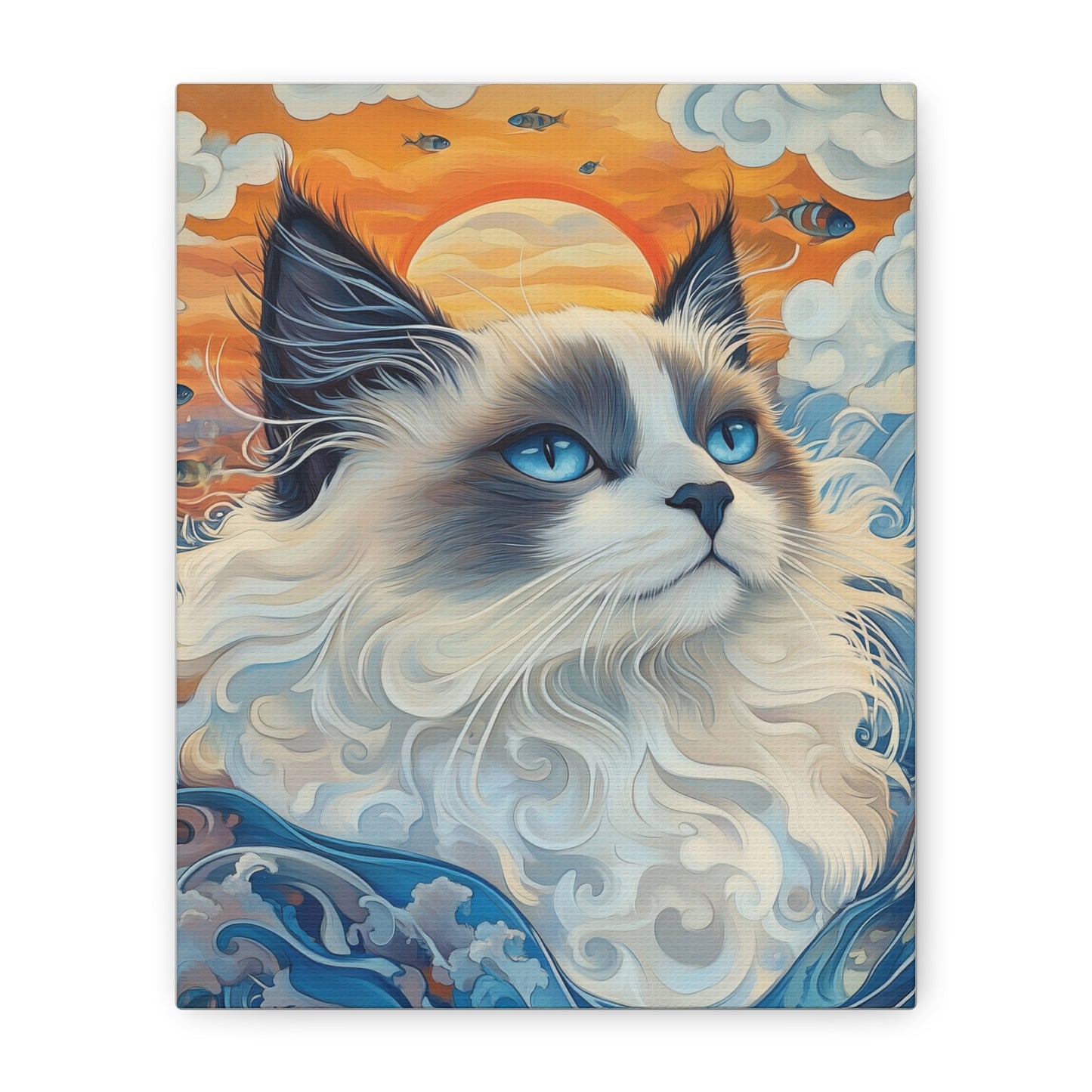 Ragdoll Cat Among Waves: "Oceanic Grace in Fur." | Matte Canvas Print, Stretched, 1.25 | Enchanted Paws Edition™