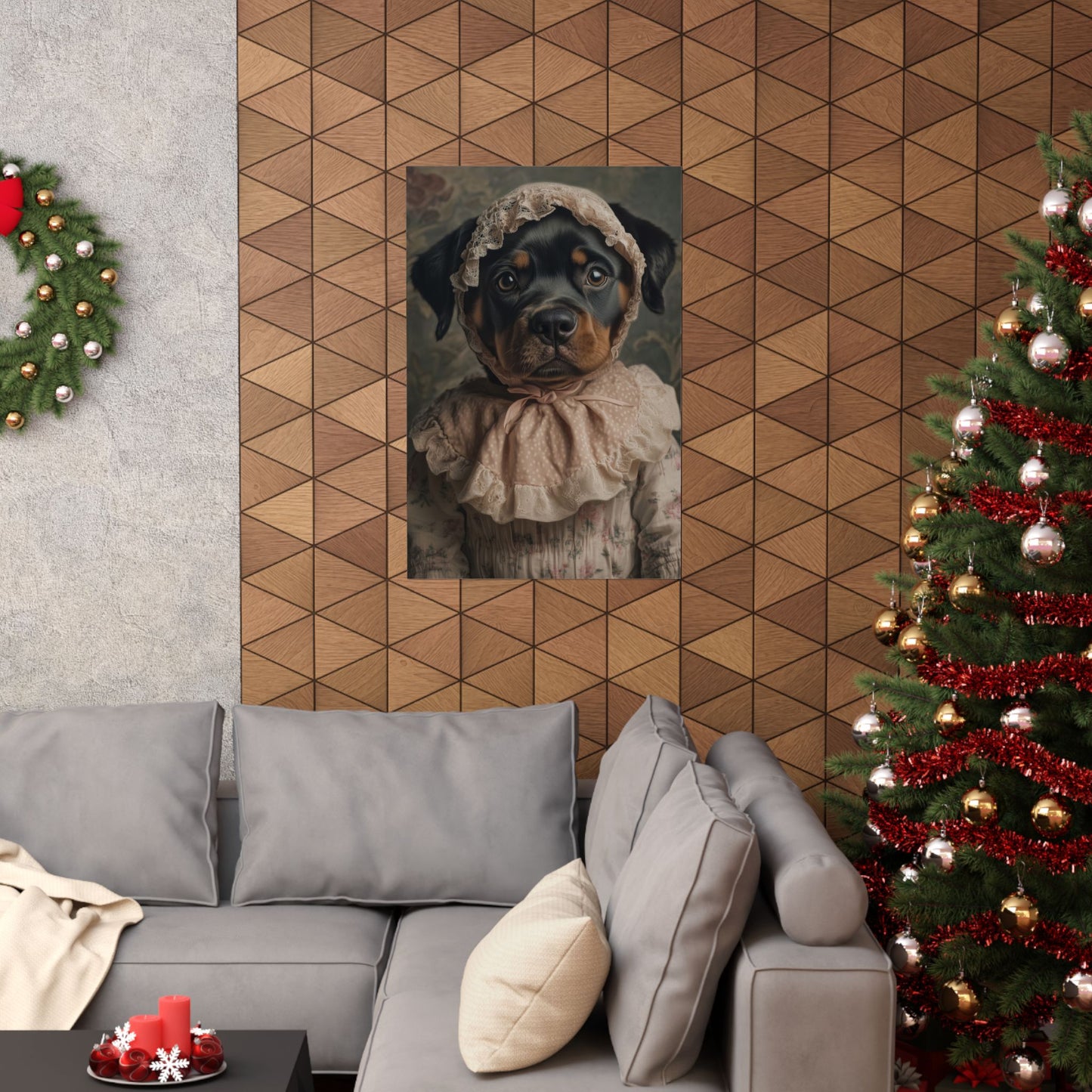 Rottweiler in Pink Lace: "Timeless Tenderness" | Matte Vertical Posters | Puppy Love Edition™