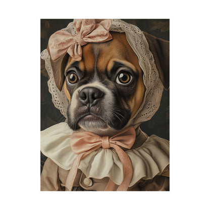 Boxer in Vintage Lace Bonnet: "Timeless Resolve" | Matte Vertical Posters | Puppy Love Edition™