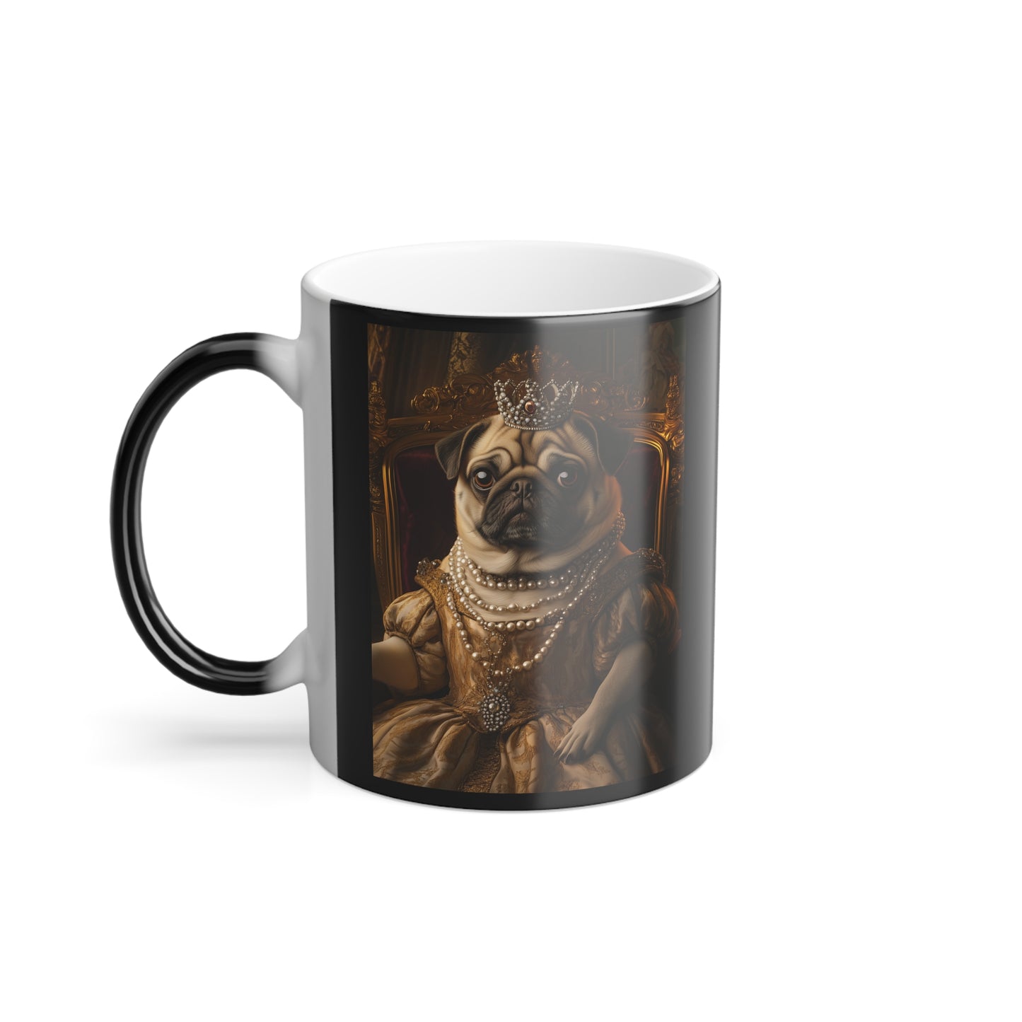 Pug in Royal Gown on Throne: "Pug Majesty" | Color Morphing Coffee Mug, 11oz | Renaissance Royals Edition™