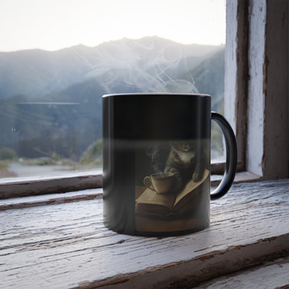 Tabby Cat with Open Book: "Scholarly Whiskers" | Color Morphing Coffee Mug, 11oz | Bliss Edition™