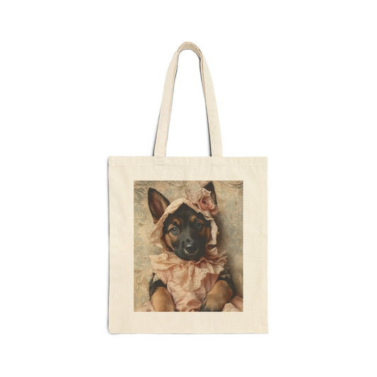 German Shepherd in Lace Dress: "Victorian Shepherd Elegance" | Canvas Tote Bag | Puppy Love Edition™