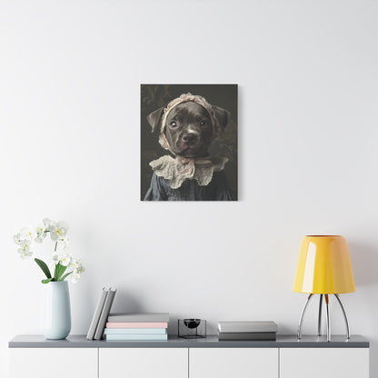 Pit Bull in Lace Bonnet: "The Victorian Pup" | Matte Canvas Print, Stretched, 1.25 | Puppy Love Edition™