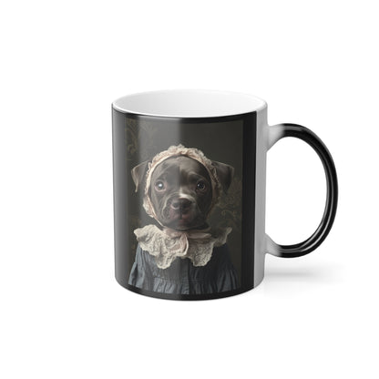 Pit Bull in Lace Bonnet: "The Victorian Pup" | Color Morphing Coffee Mug, 11oz | Puppy Love Edition™