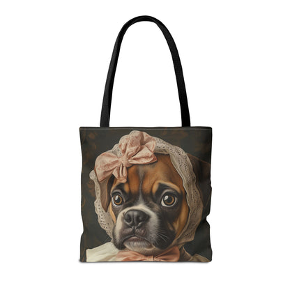 Boxer in Vintage Lace Bonnet: "Timeless Resolve" | Tote Bag (AOP) | Puppy Love Edition™