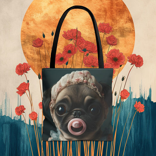 Pug in Peach and Lace: "Blushing Belle" | Tote Bag (AOP) | Puppy Love Edition™