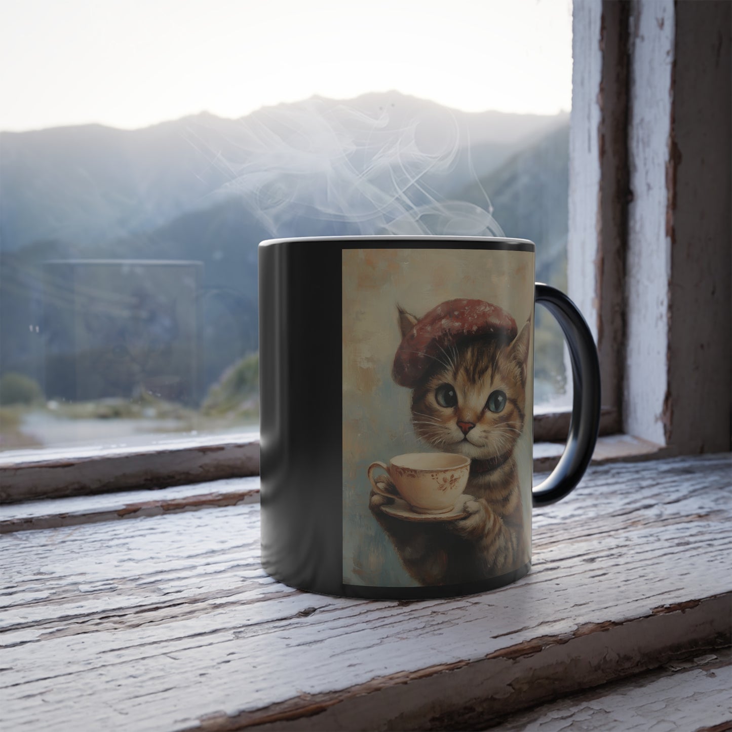 Tabby Cat with a Teacup: "Tea Time Tabby" | Color Morphing Coffee Mug, 11oz | Feline Edition™