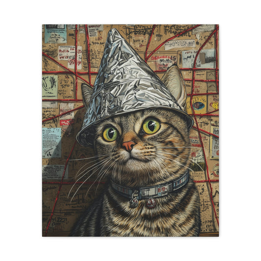 Tabby Cat in a Tinfoil Hat: "Conspiracy Cat Chronicles" | Matte Canvas Print, Stretched, 1.25 | Pawp Culture Edition™