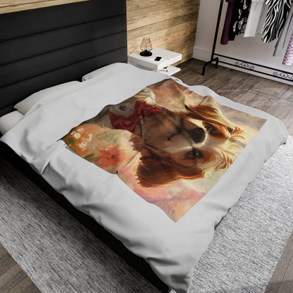 Historical Fiction Collection™: "Dapper Dog in Bloom"   | Velveteen Plush Blanket