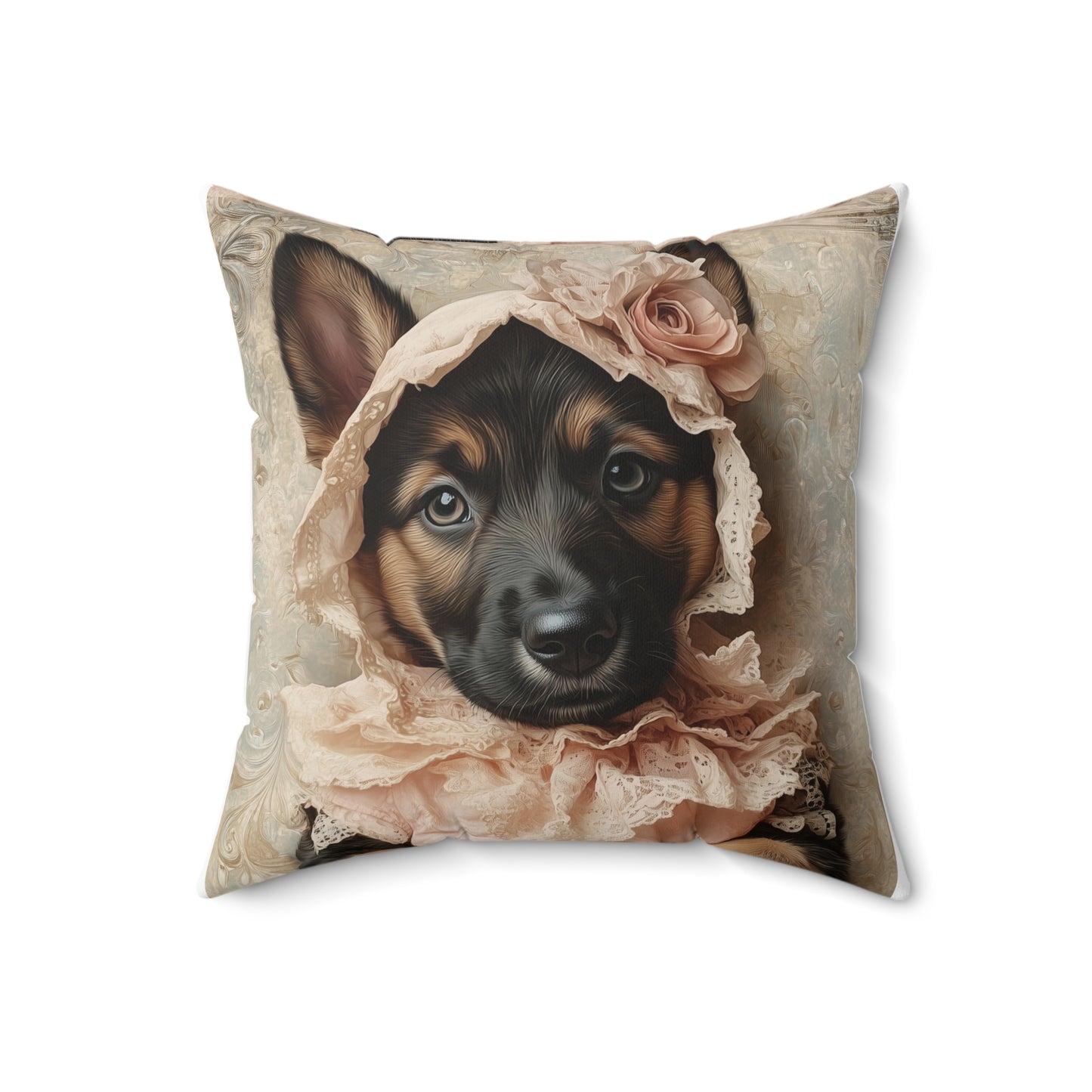 German Shepherd in Lace Dress: "Victorian Shepherd Elegance" | Spun Polyester Square Pillow | Puppy Love Edition™