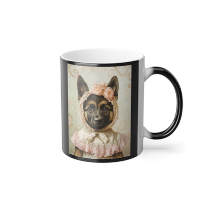 German Shepherd in Lace Bonnet: "Pastoral Guardian" | Color Morphing Coffee Mug, 11oz | Puppy Love Edition™