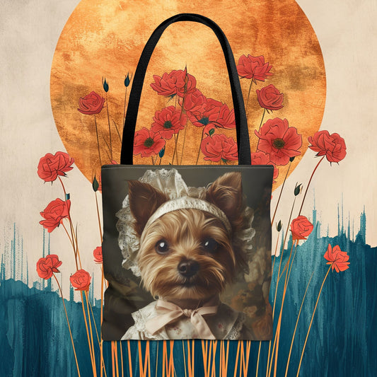 Yorkshire Terrier in Victorian Gown: "Gentle Grace" | Tote Bag (AOP) | Puppy Love Edition™