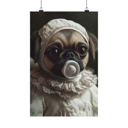 Pug in Ivory Bonnet: "Timeless Innocence" | Matte Vertical Posters | Puppy Love Edition™