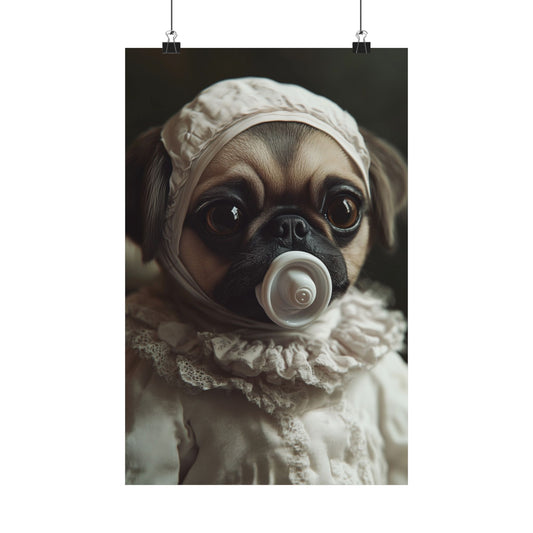 Pug in Ivory Bonnet: "Timeless Innocence" | Matte Vertical Posters | Puppy Love Edition™