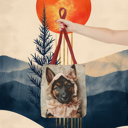 German Shepherd in Lace Bonnet: "Pastoral Guardian" | Tote Bag (AOP) | Puppy Love Edition™