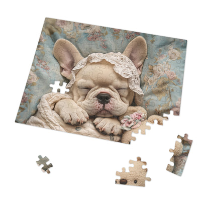 French Bulldog in Baby Bonnet: "Dreamy Slumber" | Jigsaw Puzzle with Tin | Puppy Love Edition™