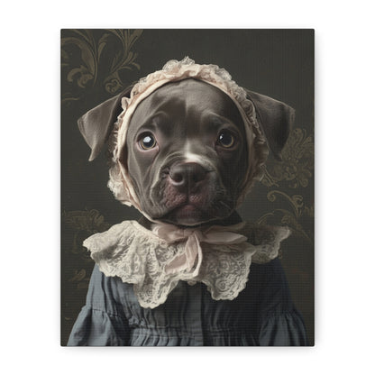 Pit Bull in Lace Bonnet: "The Victorian Pup" | Matte Canvas Print, Stretched, 1.25 | Puppy Love Edition™