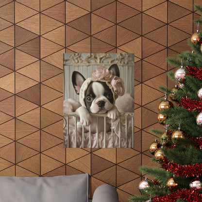 French Bulldog in Lace Bonnet: "Victorian Charm" | Matte Vertical Posters | Puppy Love Edition™