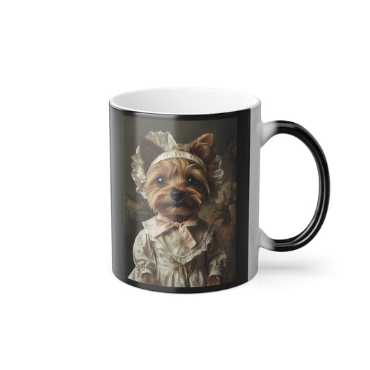 Yorkshire Terrier in Lace Bonnet: "The Cottagecore Pup" | Color Morphing Coffee Mug, 11oz | Vintage Edition™