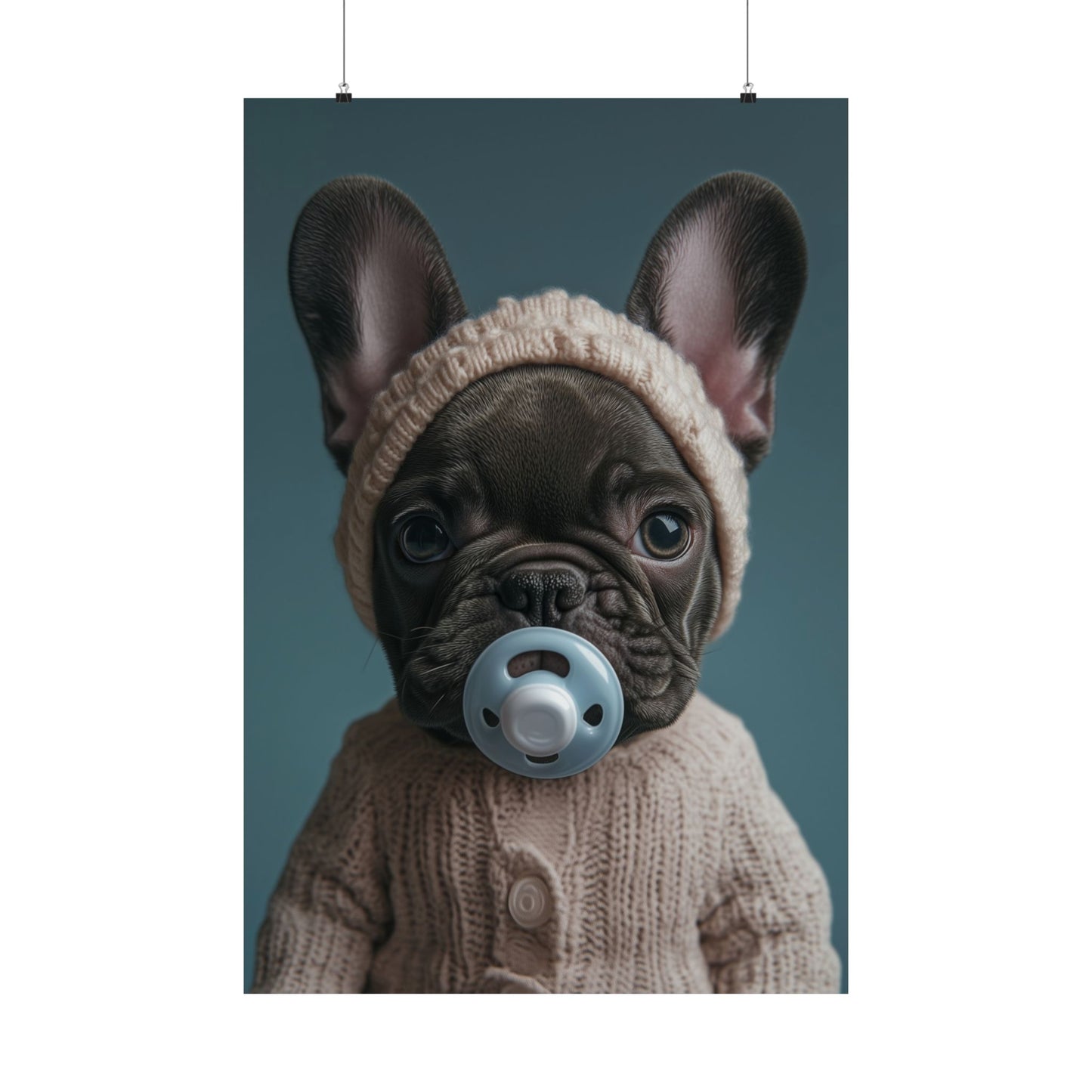 French Bulldog in Cozy Knit Sweater: "Bundle of Joy" | Matte Vertical Posters | Puppy Love Edition™: