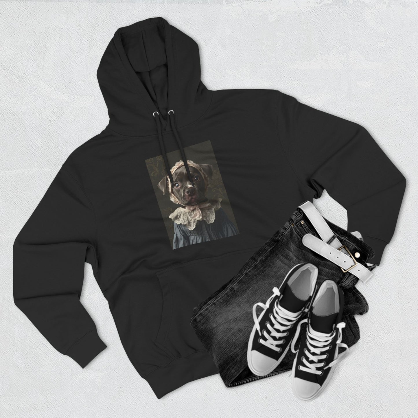 Pit Bull in Lace Bonnet: "Victorian Vigilance" | Hoodie | Puppy Love Edition™