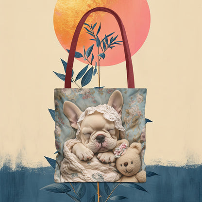 French Bulldog in Baby Bonnet: "Dreamy Slumber" | Tote Bag (AOP) | Puppy Love Edition™