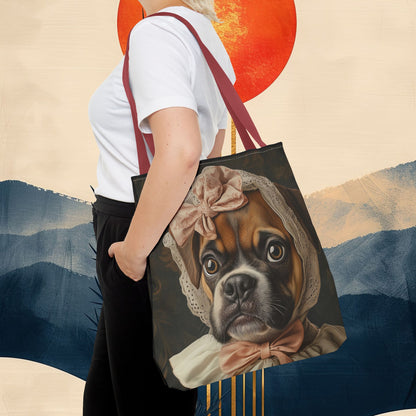 Boxer in Vintage Lace Bonnet: "Timeless Resolve" | Tote Bag (AOP) | Puppy Love Edition™