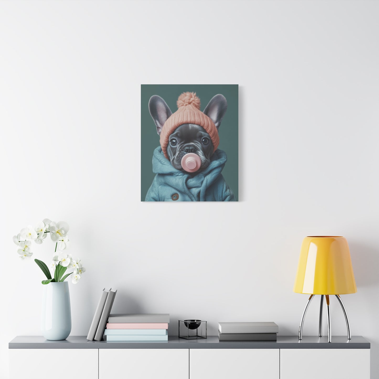 French Bulldog in Winter Baby Attire: "Cozy Cutie" | Matte Canvas Print, Stretched, 1.25 | Puppy Love Edition™