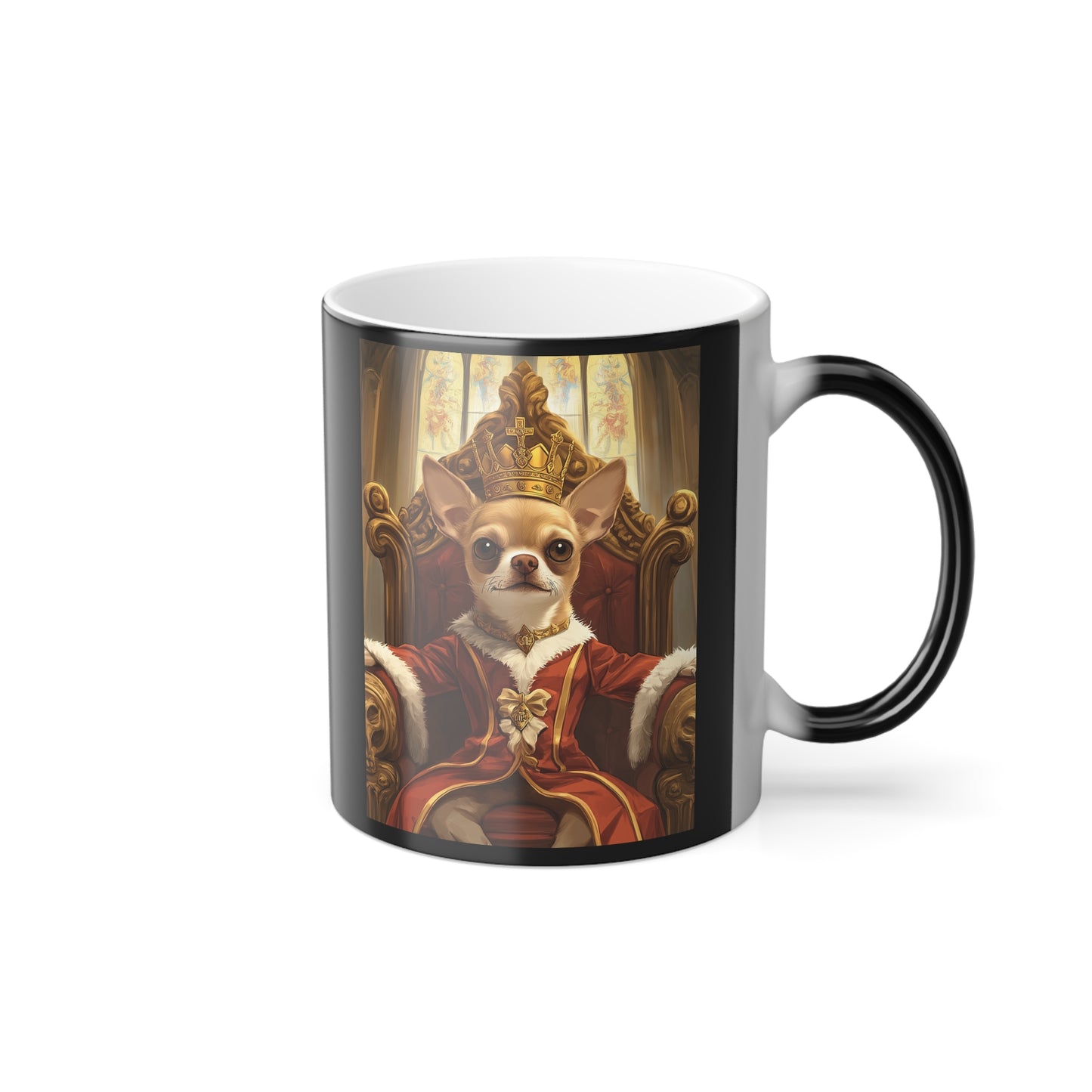 Chihuahua King on Throne: "Royal Canine Court" | Color Morphing Coffee Mug, 11oz | Historical Fiction Edition™