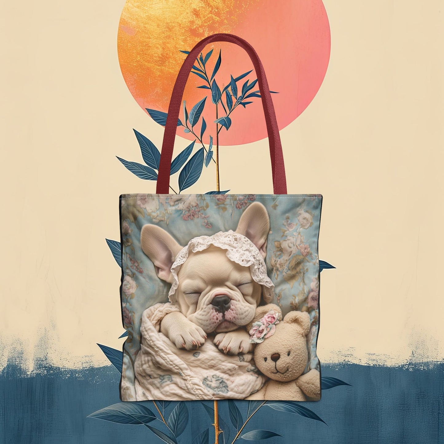 French Bulldog in Baby Bonnet: "Dreamy Slumber" | Tote Bag (AOP) | Puppy Love Edition™