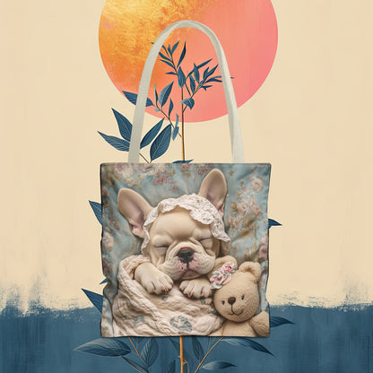 French Bulldog in Baby Bonnet: "Dreamy Slumber" | Tote Bag (AOP) | Puppy Love Edition™