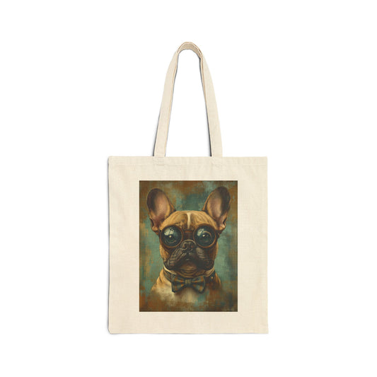 French Bulldog with Vintage Glasses: "Scholar in Style" | Canvas Tote Bag | Literary Companion Edition™