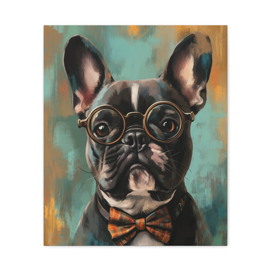 French Bulldog with Retro Monocle: "The Dapper Visionary" | Matte Canvas Print, Stretched, 1.25 | Historical Fiction Edition™