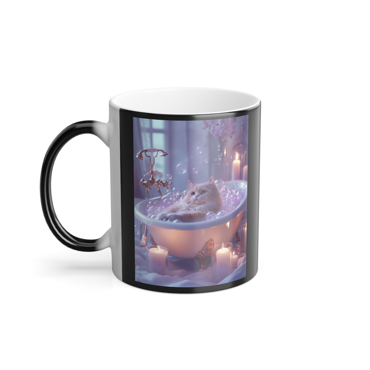 Fluffy Cat in a Bathtub: "Bubble Bliss" | Color Morphing Coffee Mug, 11oz | Bliss Edition™