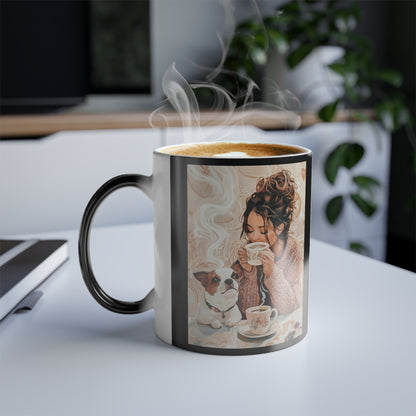 Jack Russell Sharing Coffee: "Whimsical Warmth" | Color Morphing Coffee Mug, 11oz | Bliss Edition™