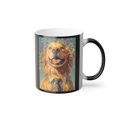 Golden Retriever with Butterflies and Hearts: "Golden Bliss" | Color Morphing Coffee Mug, 11oz | Bliss Edition™