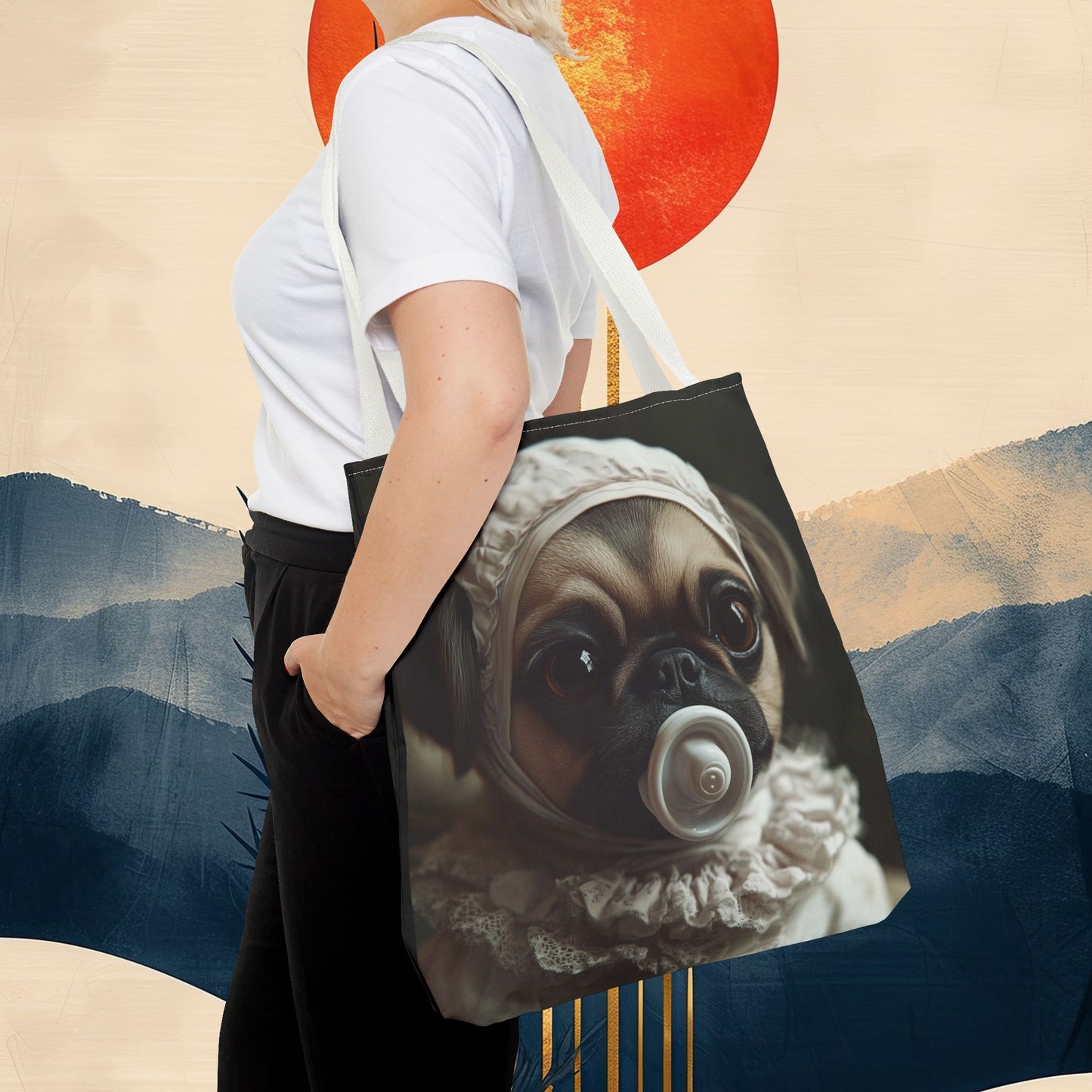 Pug in Ivory Bonnet: "Timeless Innocence" | Tote Bag (AOP) | Puppy Love Edition™