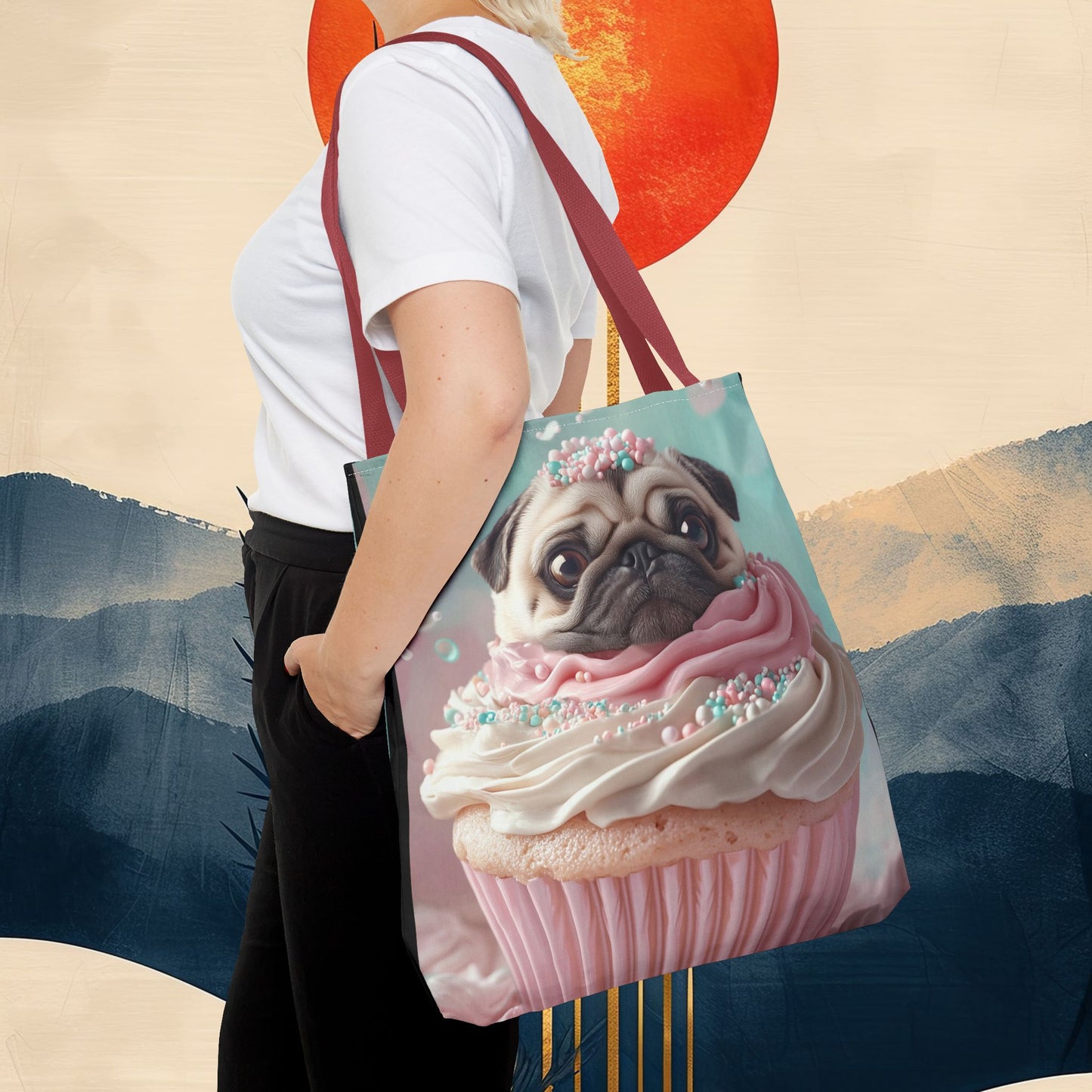 Pug as a Cupcake: "Frosted Friend" | Tote Bag (AOP) | Puppy Love Edition™