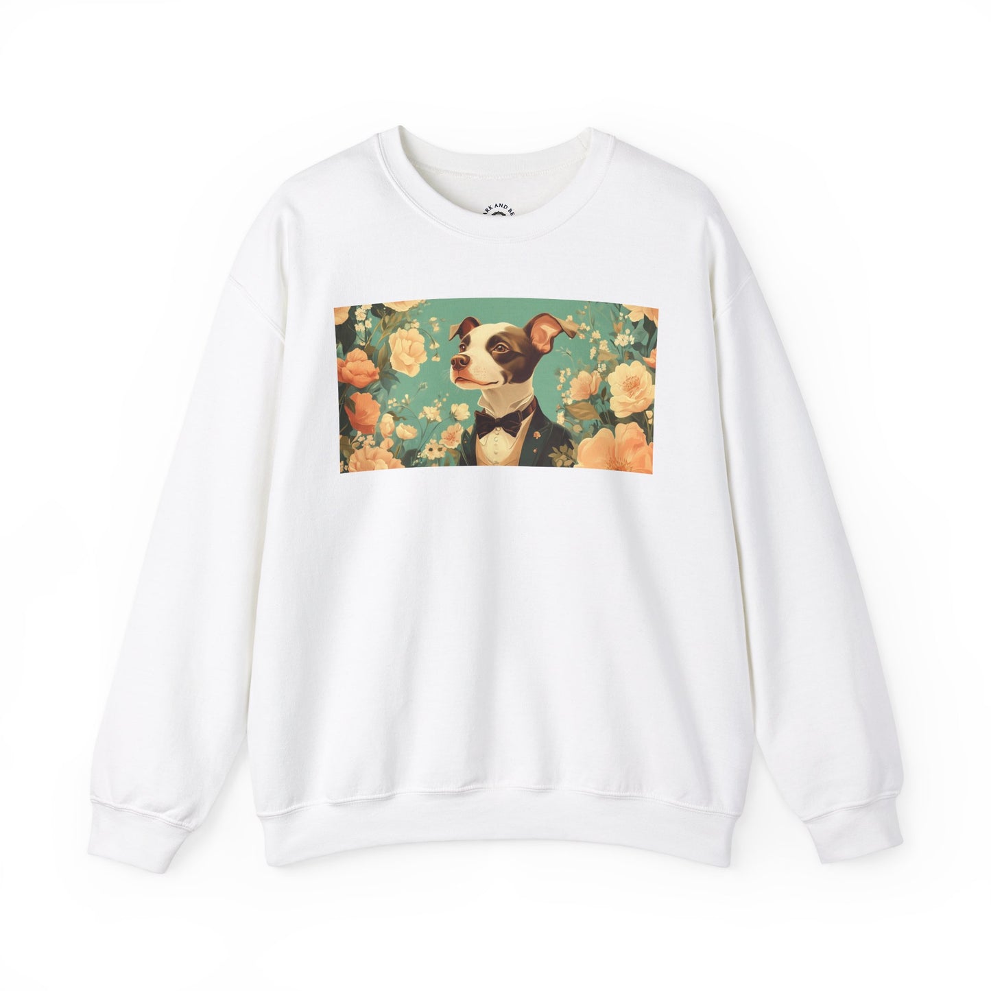 Historical Fiction Collection™: "Refined Pup in Florals" | Crewneck Sweatshirt